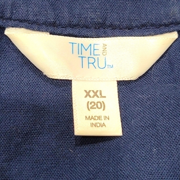 Size 20 Navy Blue Embroidered Tassle Sleeve V Neck Blouse - Picture 6 of 6